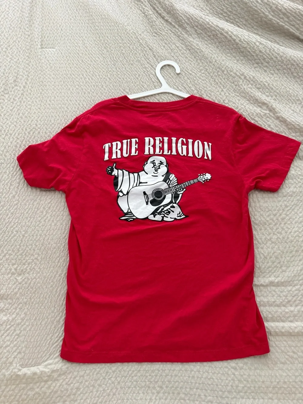 True Religion Red Crewneck with White Horseshoe Patch